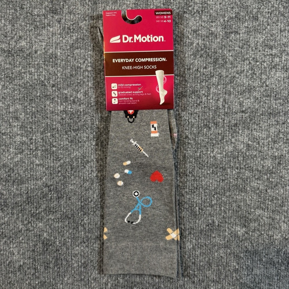 NEW Dr. Motion Everyday Compression Knee-High Socks Medical Print Womens 9-11